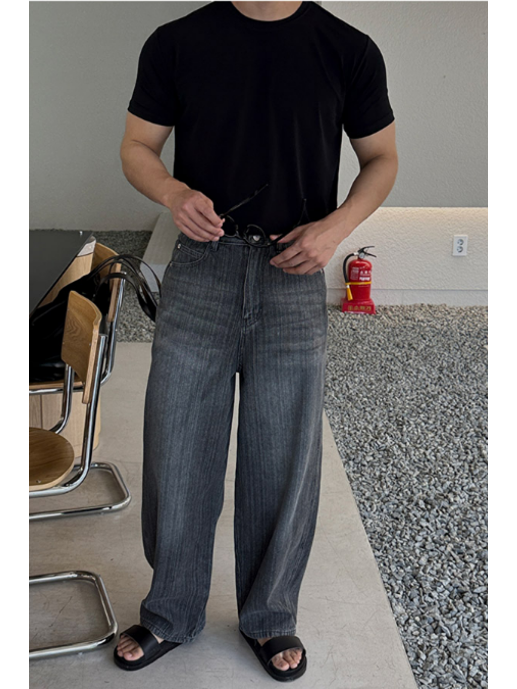 Erkek Slim Fit Dar Kesim %100 Pamuklu Basic Örme Siyah T-shirt-4