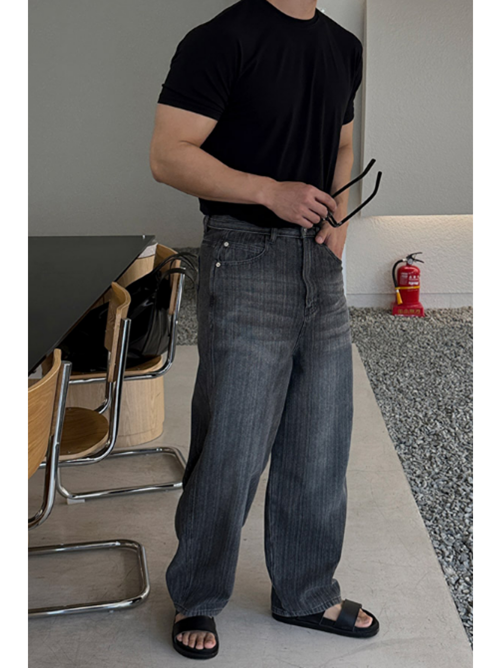 Erkek Slim Fit Dar Kesim %100 Pamuklu Basic Örme Siyah T-shirt-5