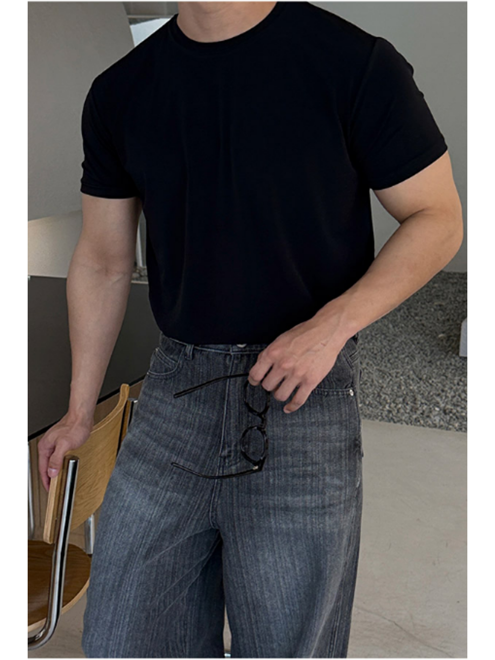 Erkek Slim Fit Dar Kesim %100 Pamuklu Basic Örme Siyah T-shirt-6