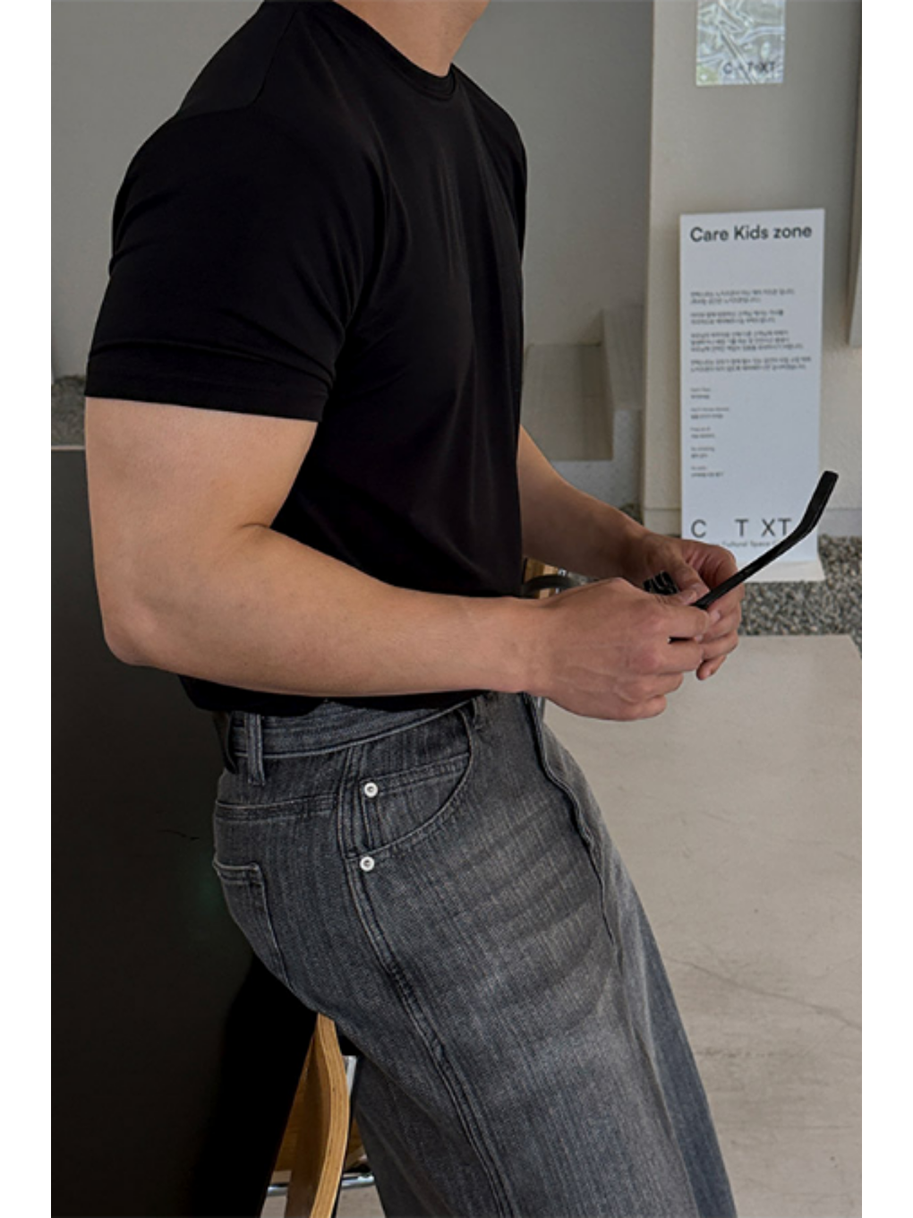 Erkek Slim Fit Dar Kesim %100 Pamuklu Basic Örme Siyah T-shirt-7