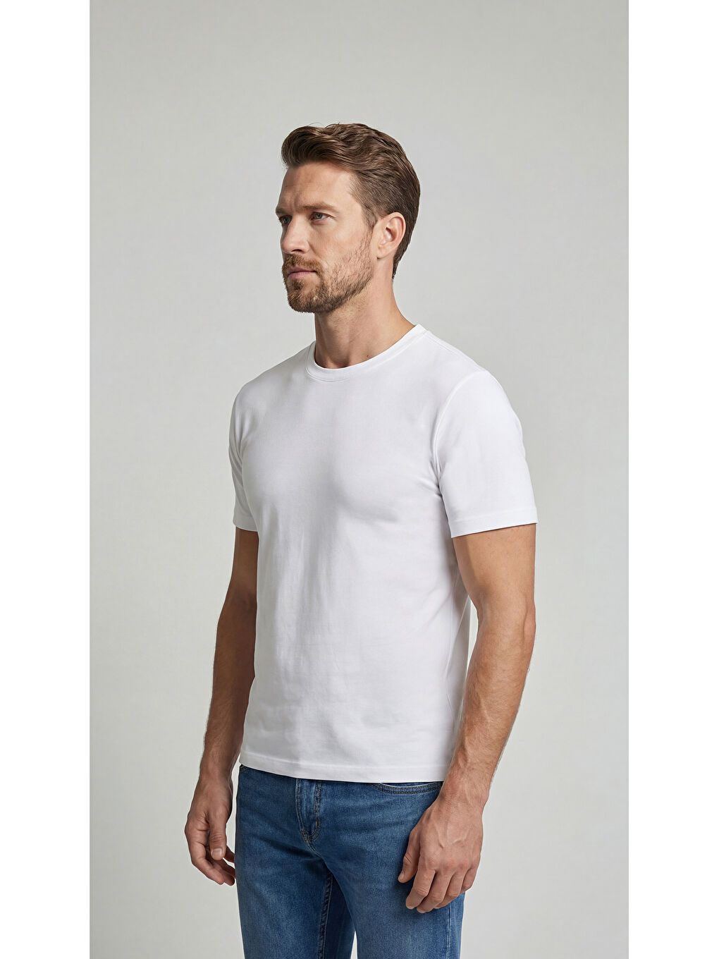 Premium %100 Organik Pamuk Basic Slimfit Beyaz Erkek Tişört-3