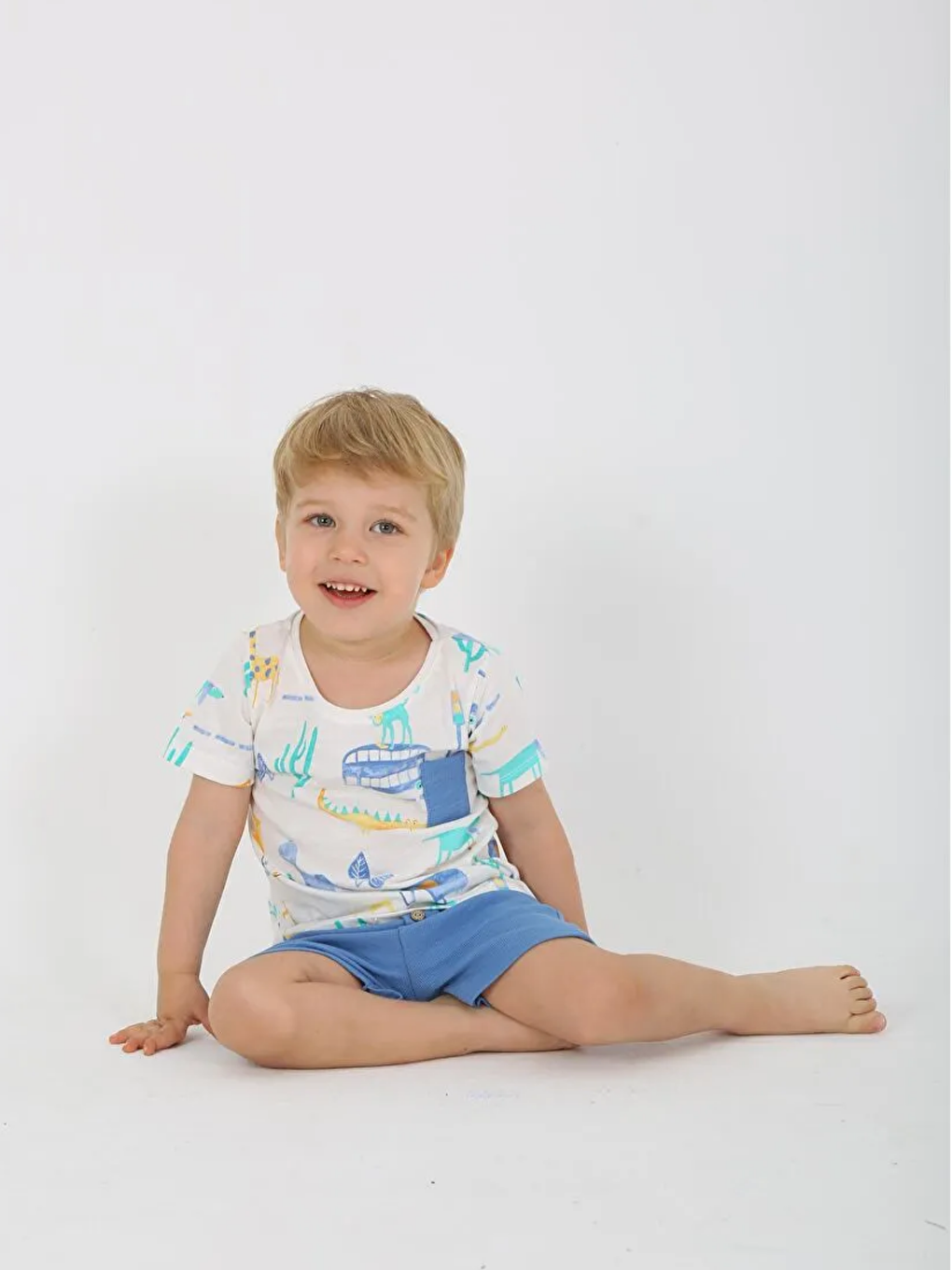 Mavi Bisiklet Yaka Baskılı Erkek Bebek Tişört ve Şort 2'li Takım-2