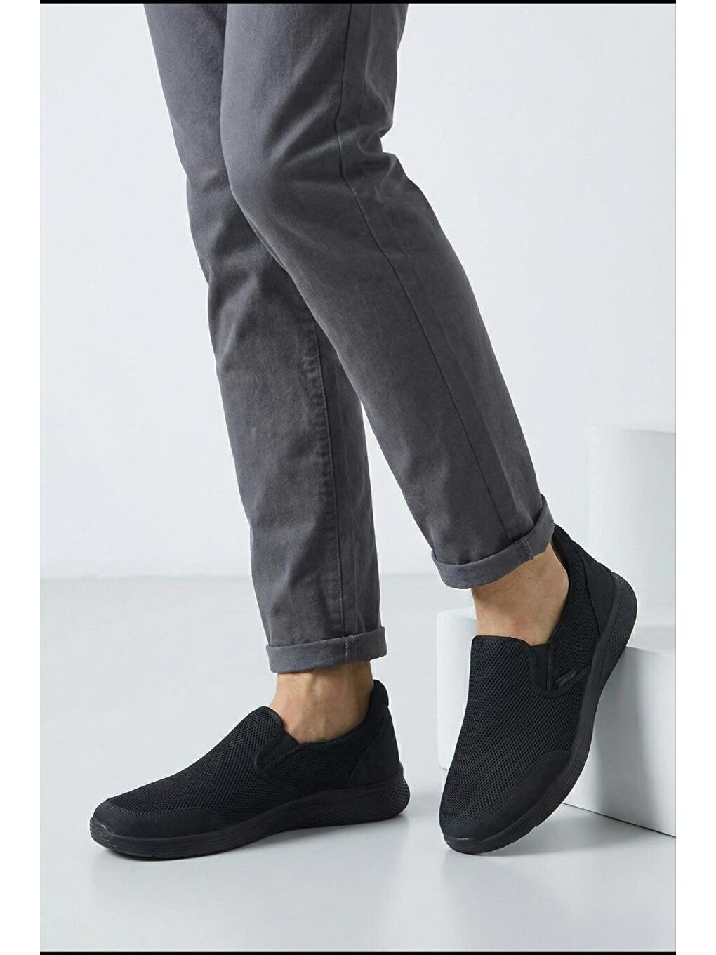 Siyah Aqua Bağcıksız Nefes Alabilen Hafif Rahat Taban Erkek Sneaker-1