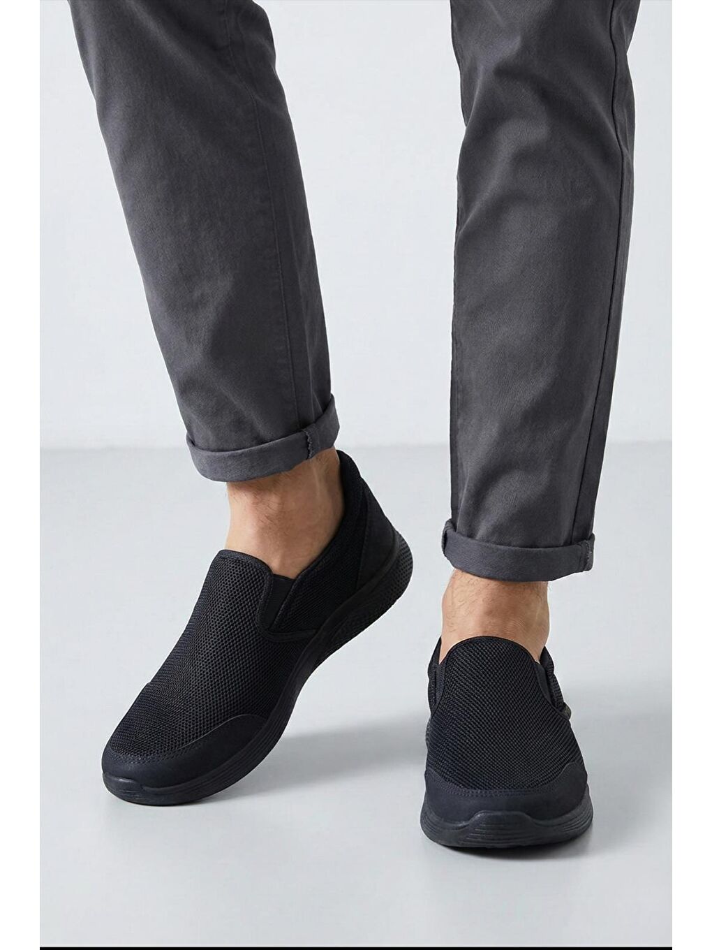 Siyah Aqua Bağcıksız Nefes Alabilen Hafif Rahat Taban Erkek Sneaker-2