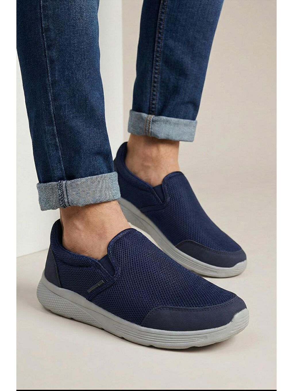 Lacivert Aqua Bağcıksız Nefes Alabilen Hafif Rahat Taban Erkek Sneaker