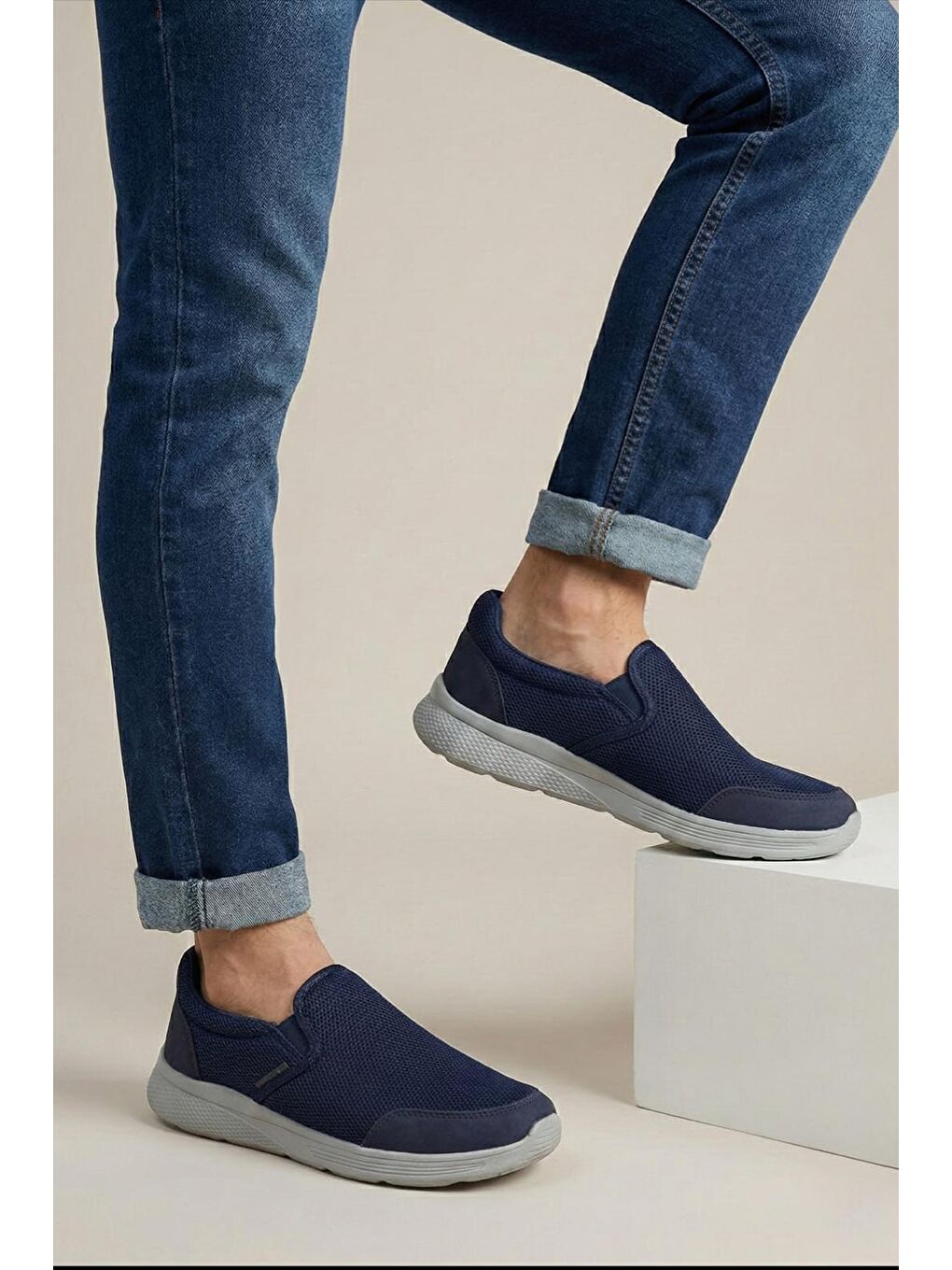 Lacivert Aqua Bağcıksız Nefes Alabilen Hafif Rahat Taban Erkek Sneaker-1