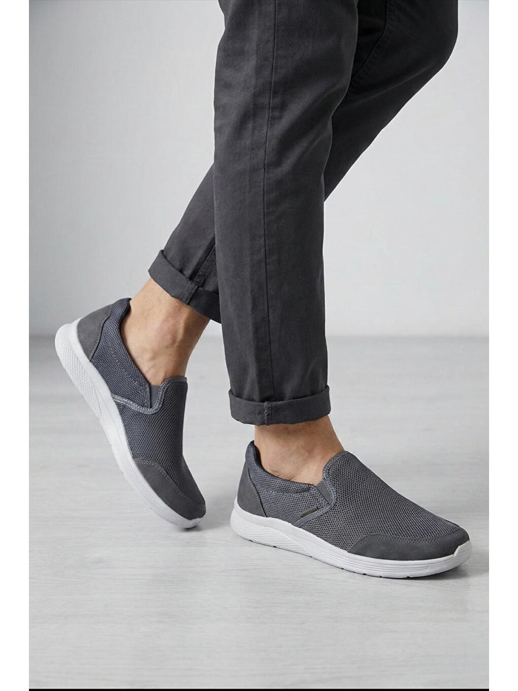 Gri Aqua Bağcıksız Nefes Alabilen Hafif Rahat Taban Erkek Sneaker