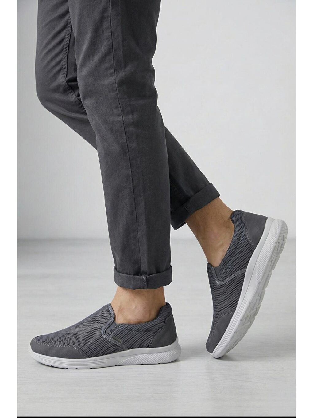 Gri Aqua Bağcıksız Nefes Alabilen Hafif Rahat Taban Erkek Sneaker-1