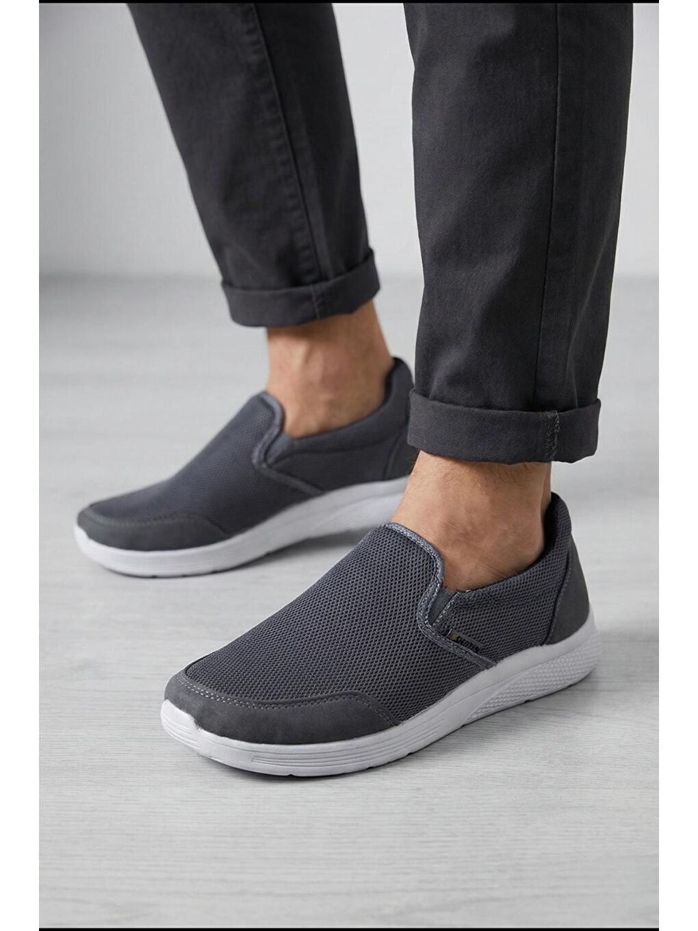 Gri Aqua Bağcıksız Nefes Alabilen Hafif Rahat Taban Erkek Sneaker-2