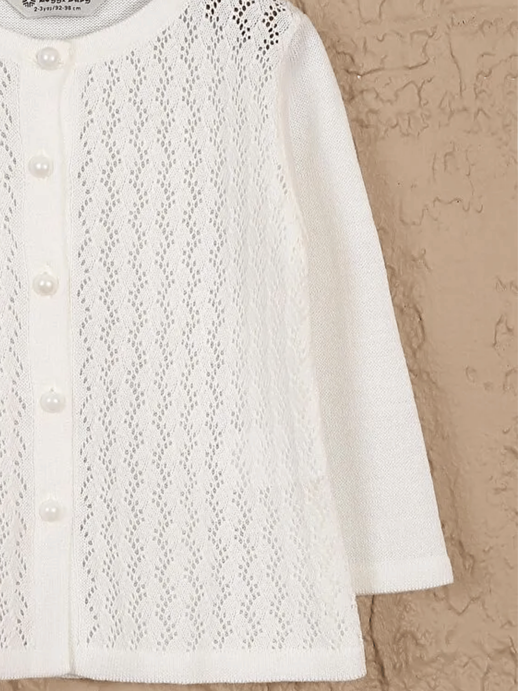 Ekru Bisiklet Yaka Uzun Kollu Kendinden Desenli Kız Bebek Triko Hırka-1