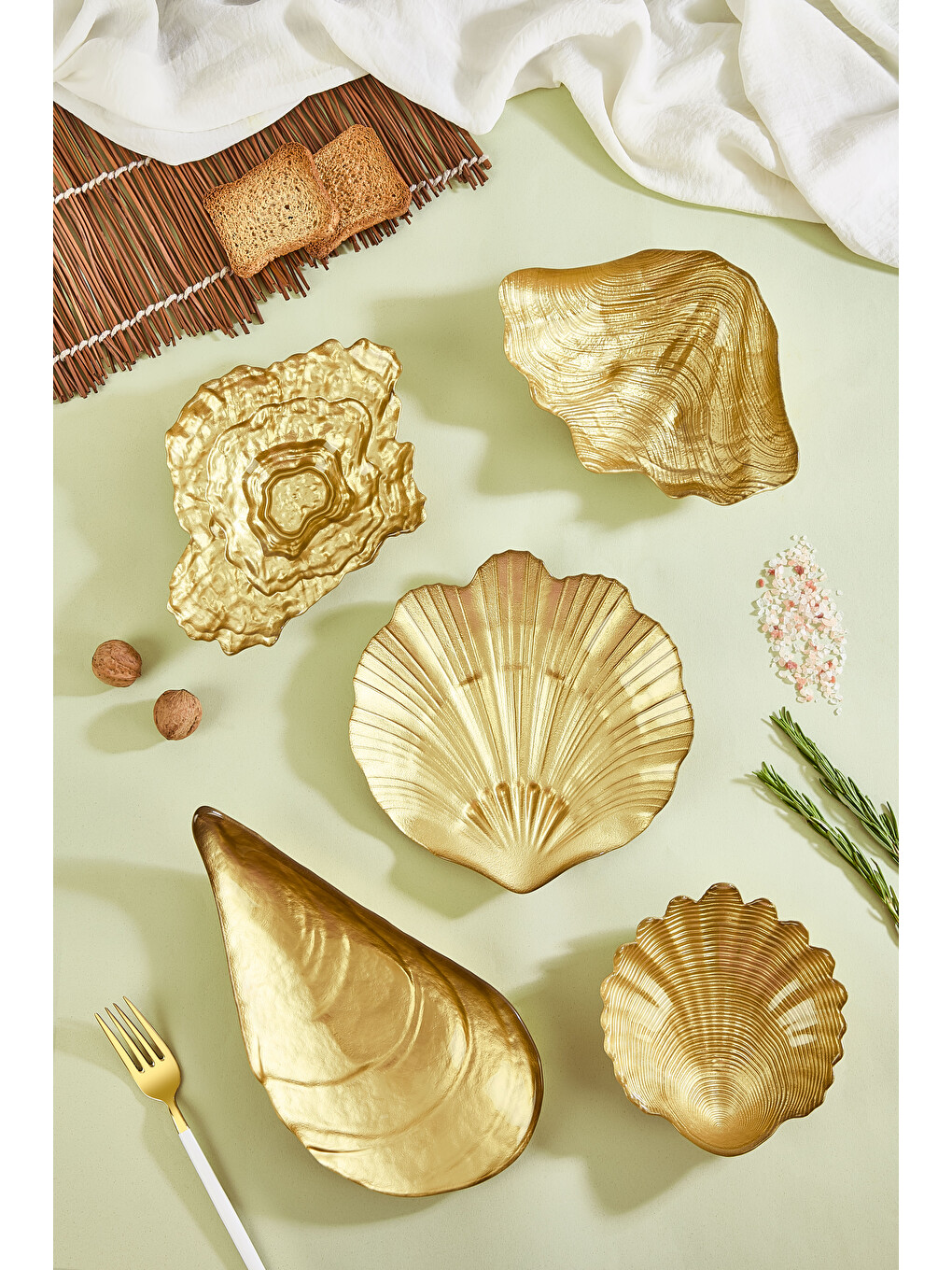 Sarı 5 Parça Gold  Deniz Esintisi Cam Meze Servis Tabağı Seti-2