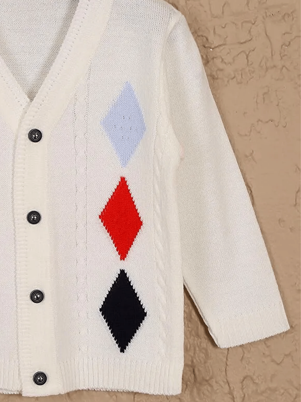 Lila Uzun Kollu Kendinden Desenli Erkek Bebek Triko Hırka-1