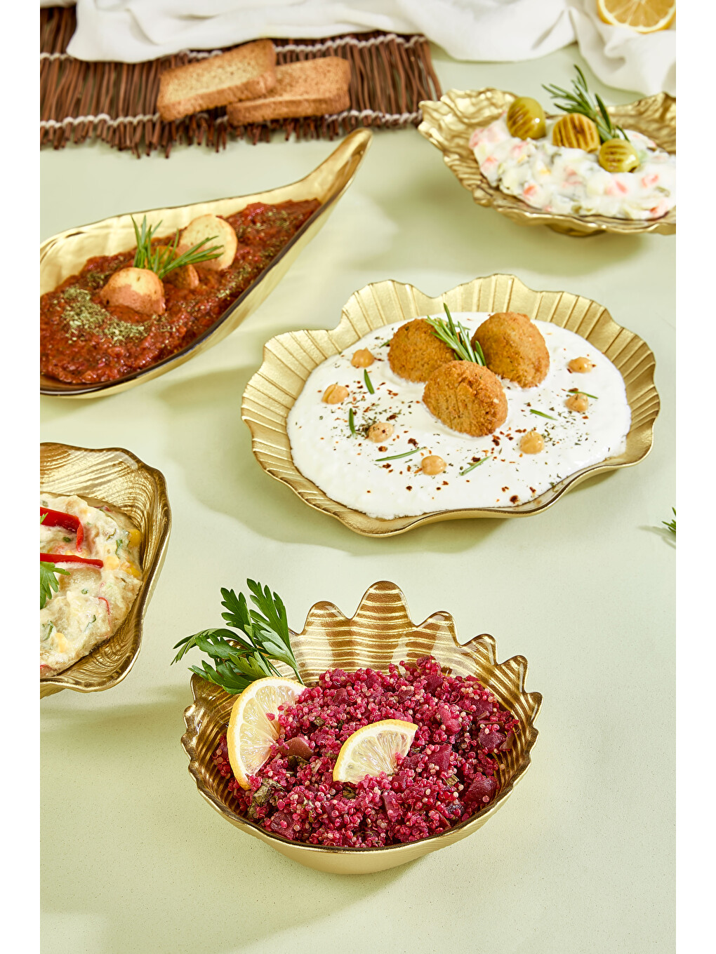 Sarı 5 Parça Gold  Deniz Esintisi Cam Meze Servis Tabağı Seti-3