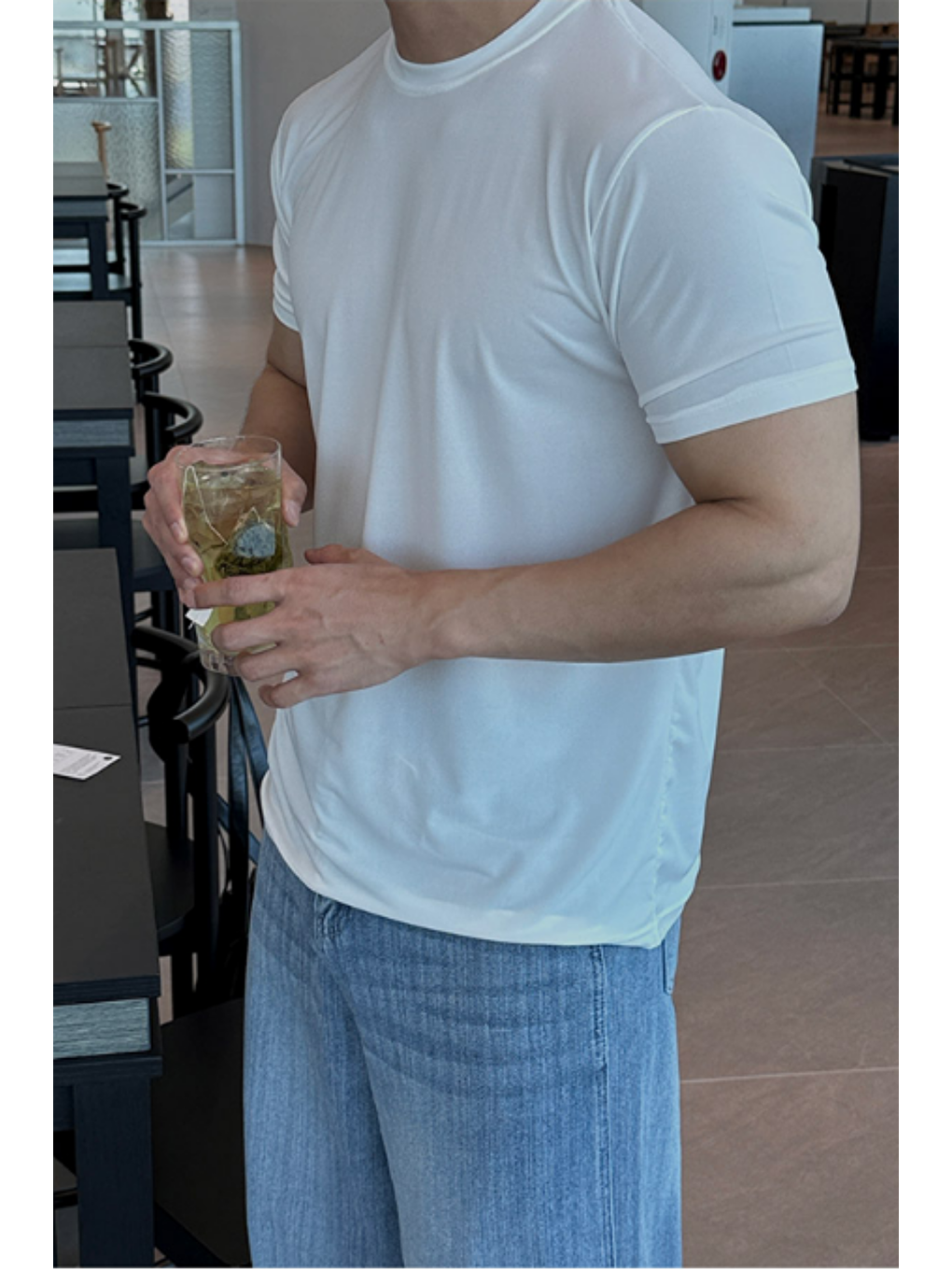 Erkek Slim Fit Dar Kesim %100 Pamuklu Basic Örme Beyaz T-shirt-1