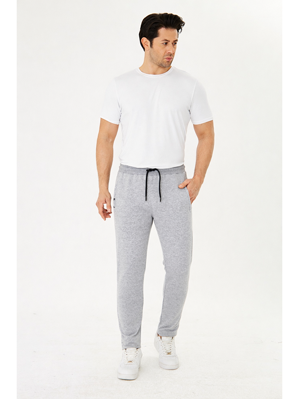 Erkek Pamuklu Fermuarlı Cepli Eşofman Altı Gri M. 5431-G-1