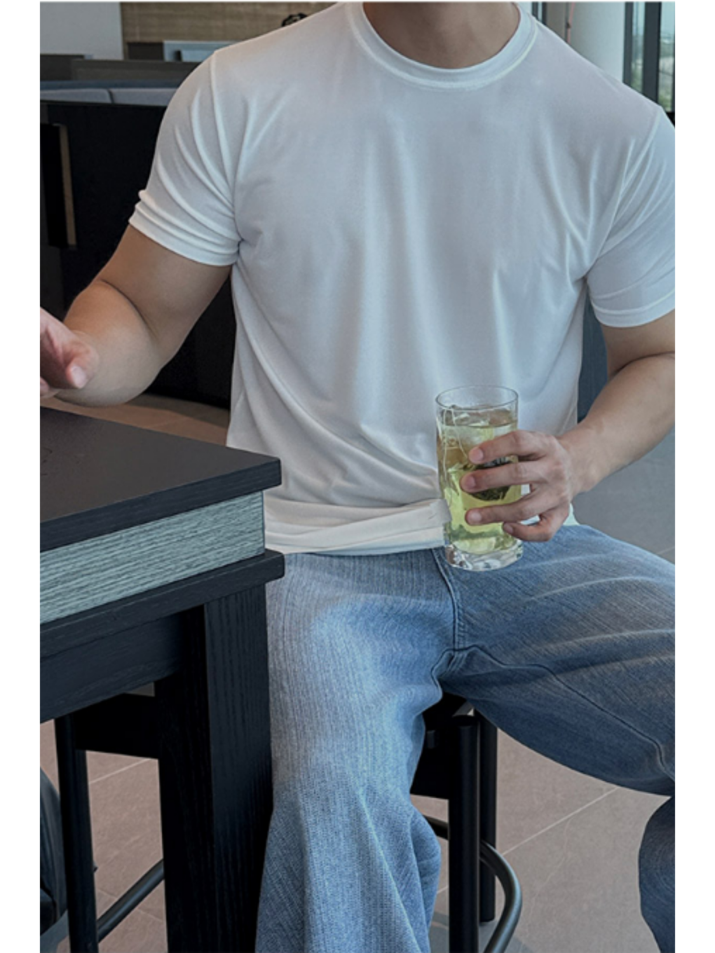 Erkek Slim Fit Dar Kesim %100 Pamuklu Basic Örme Beyaz T-shirt-5