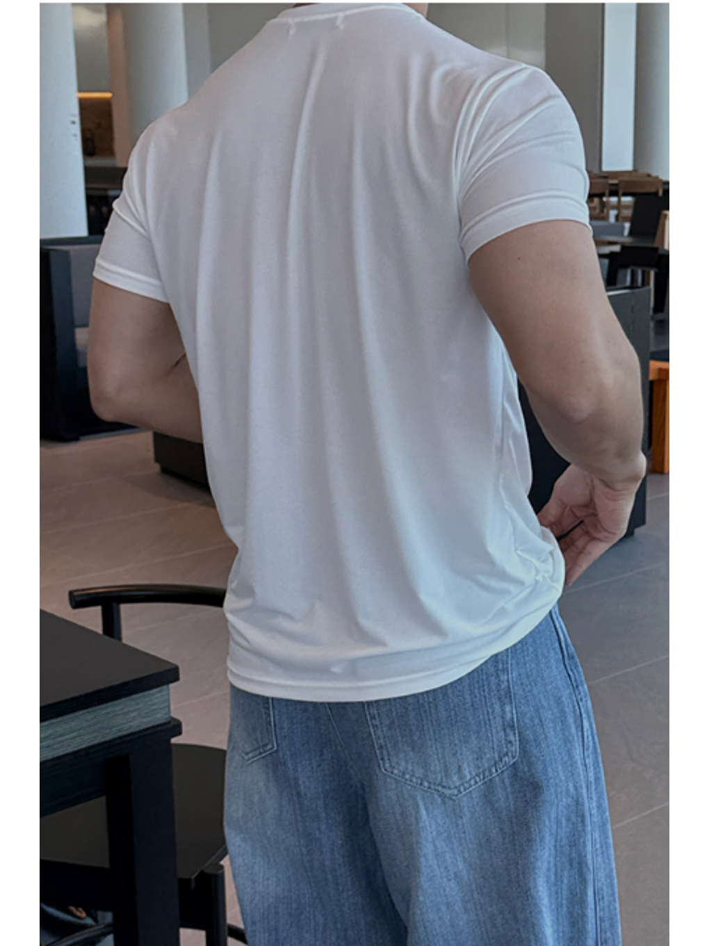 Erkek Slim Fit Dar Kesim %100 Pamuklu Basic Örme Beyaz T-shirt-6