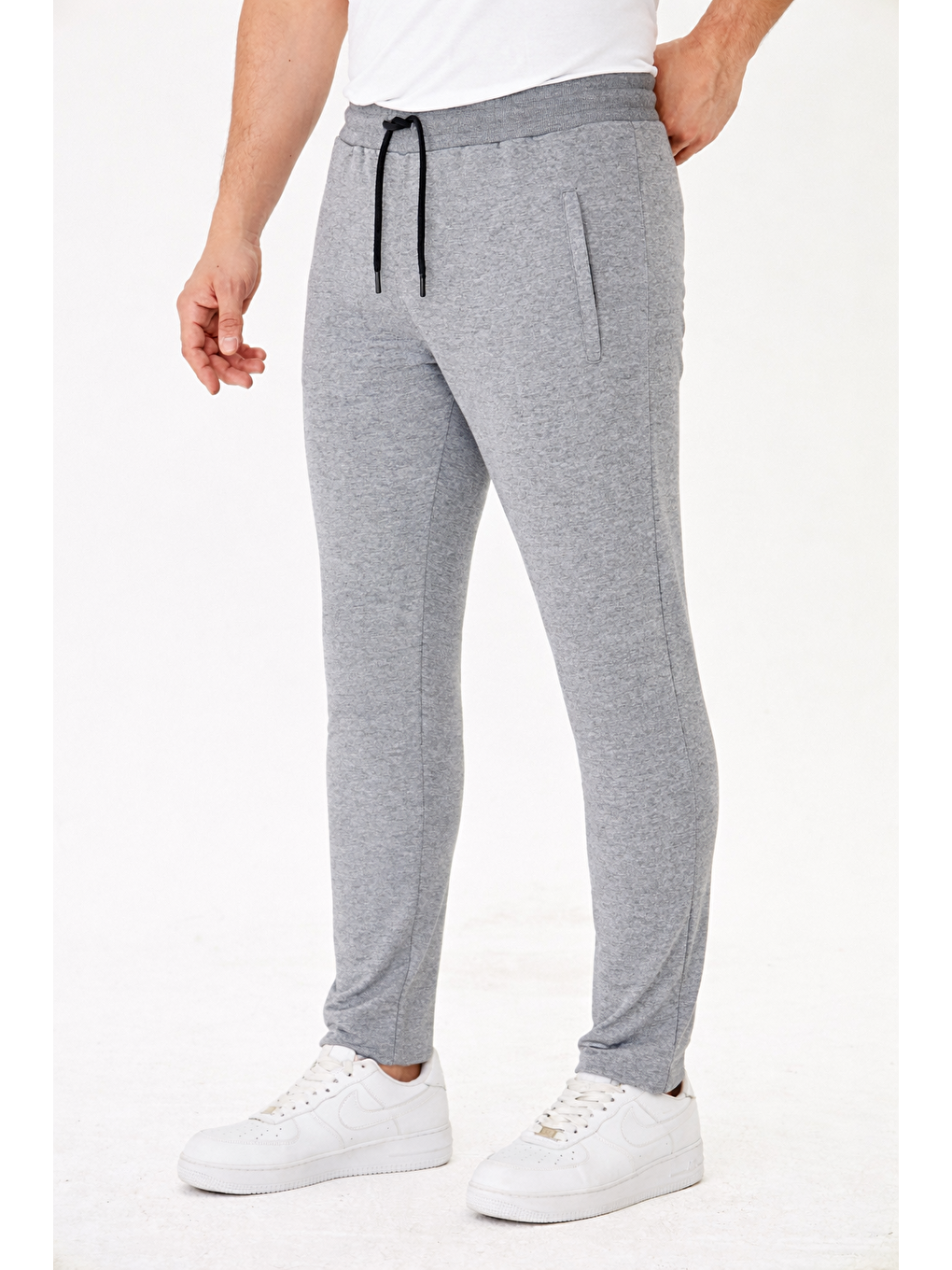 Erkek Pamuklu Fermuarlı Cepli Eşofman Altı Gri M. 5431-G-2