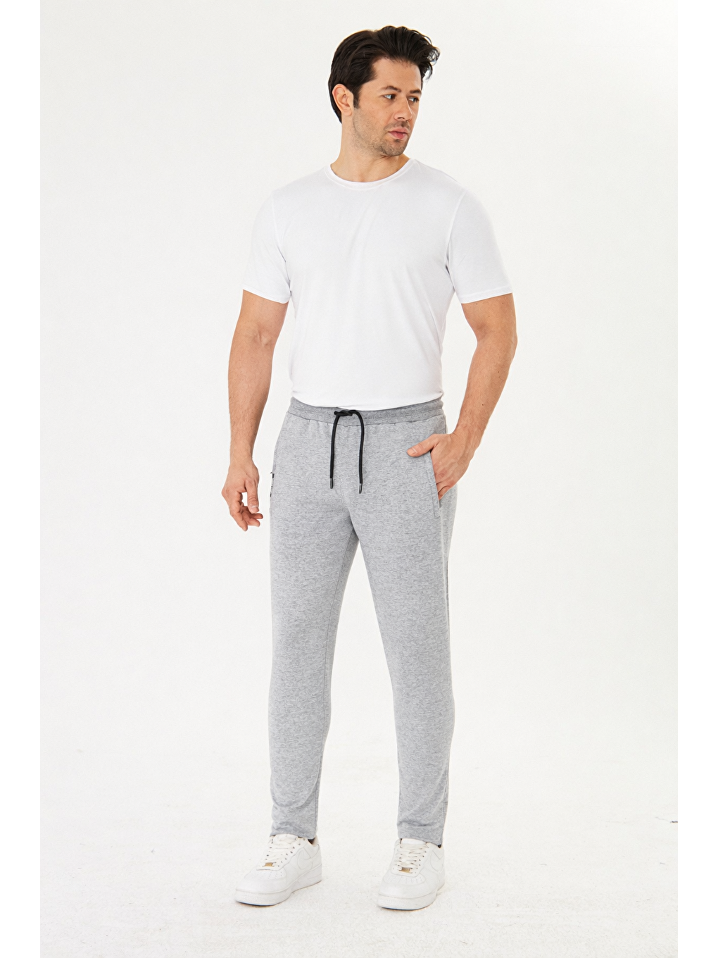 Erkek Pamuklu Fermuarlı Cepli Eşofman Altı Gri M. 5431-G-3