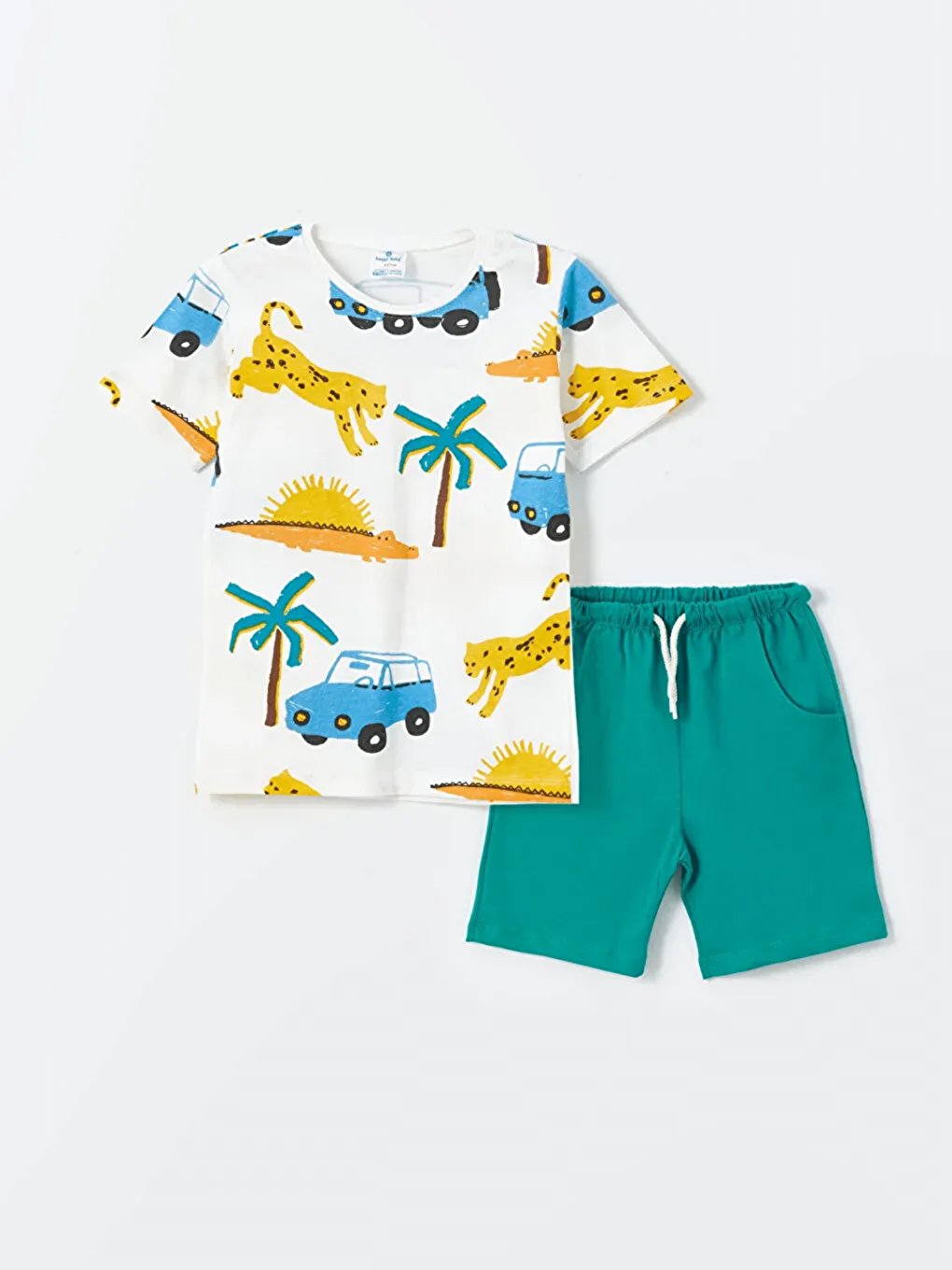 Yeşil Bisiklet Yaka Baskılı Erkek Bebek Tişört ve Şort 2'li Takım-4
