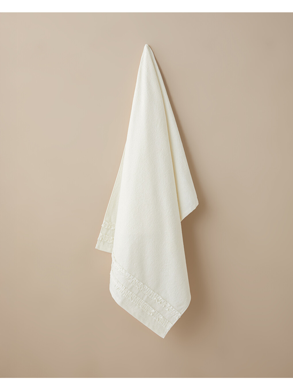 Bej Soft Ruffle Pamuk Banyo Havlusu 70x140 Cm Fildişi