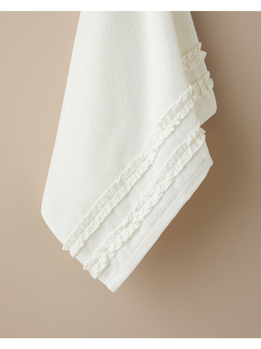 Bej Soft Ruffle Pamuk Banyo Havlusu 70x140 Cm Fildişi-1