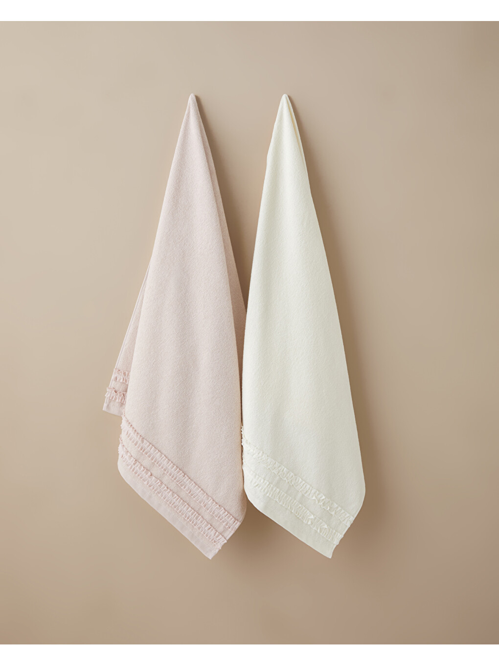 Bej Soft Ruffle Pamuk Banyo Havlusu 70x140 Cm Fildişi-2