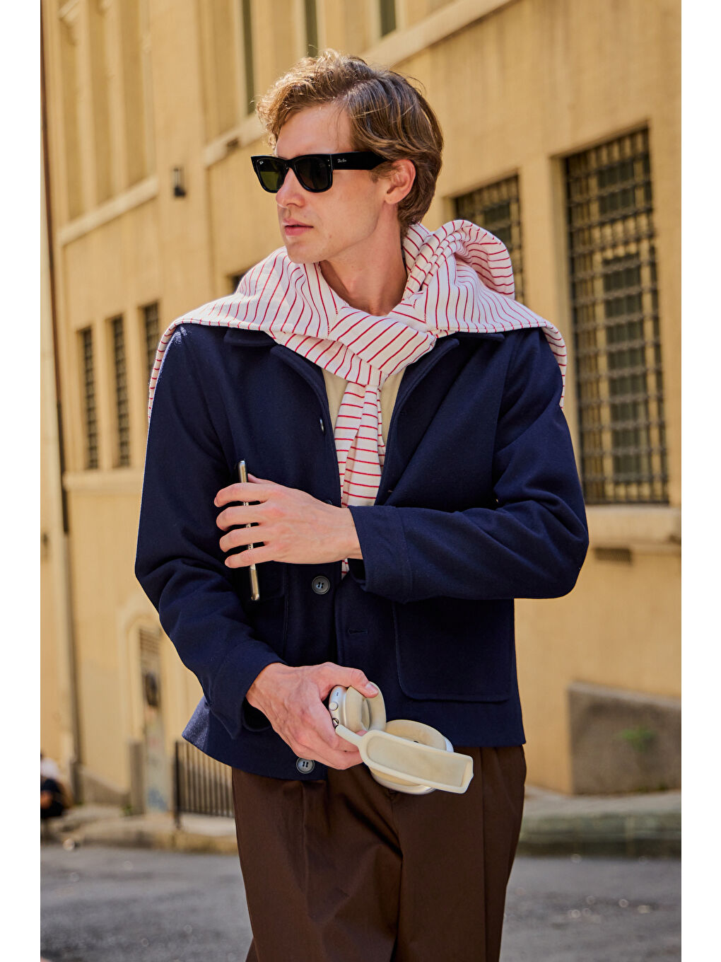 Erkek Gömlek Yaka Düğmeli Kaşe Mont Ceket Lacivert-4