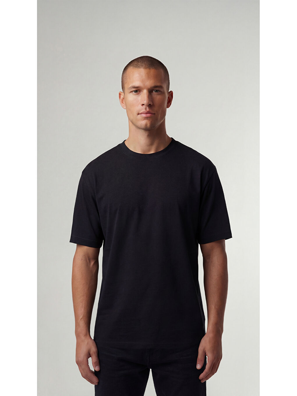 %100 Organik Pamuk Düz Oversize Siyah Erkek Tişört-2