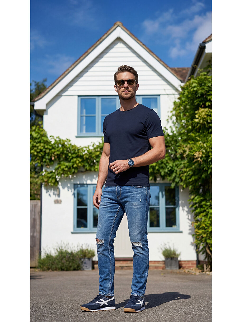 Premium %100 Organik Pamuk Basic Slimfit Lacivert Erkek Tişört-1