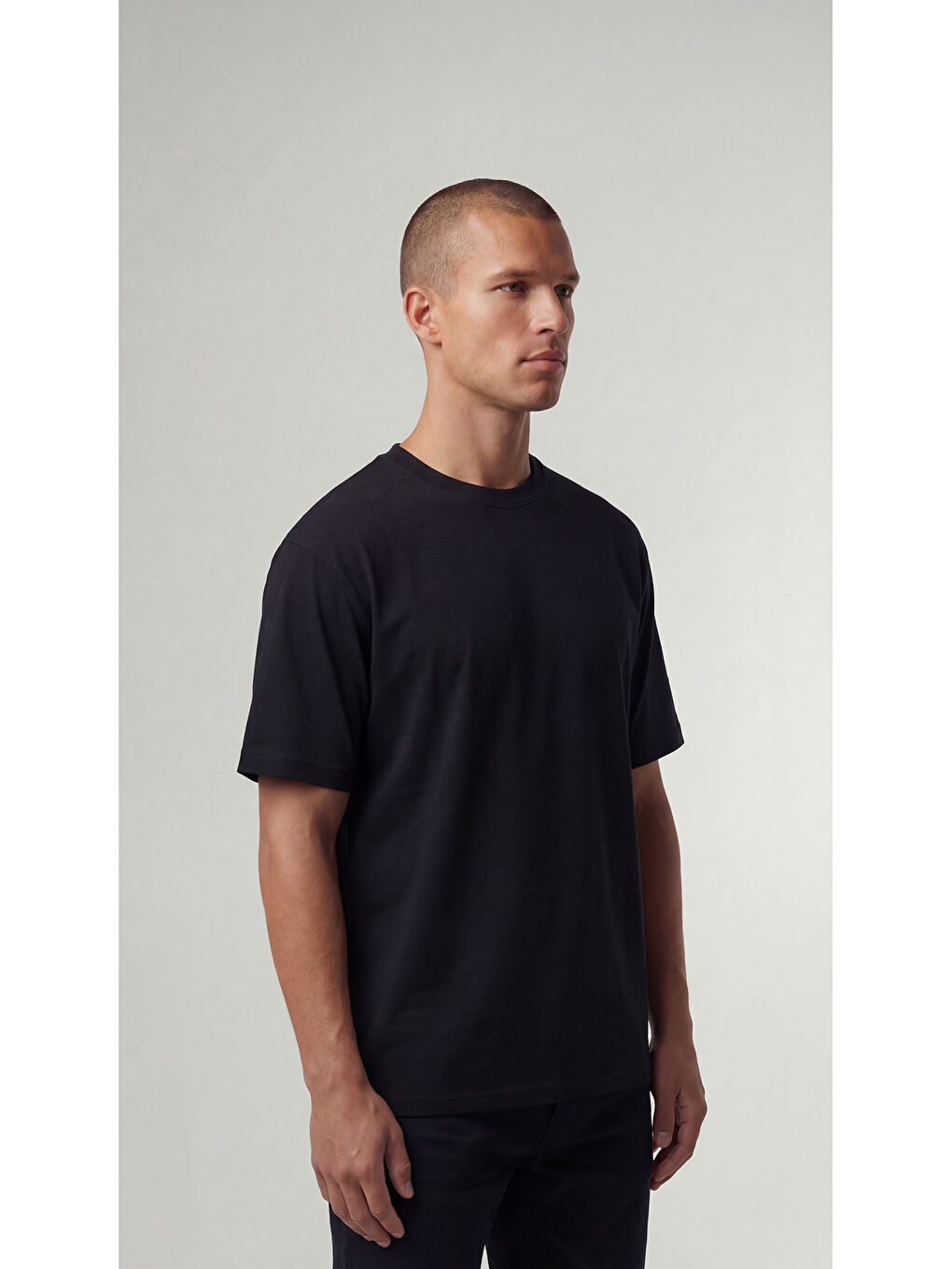 %100 Organik Pamuk Düz Oversize Siyah Erkek Tişört-3