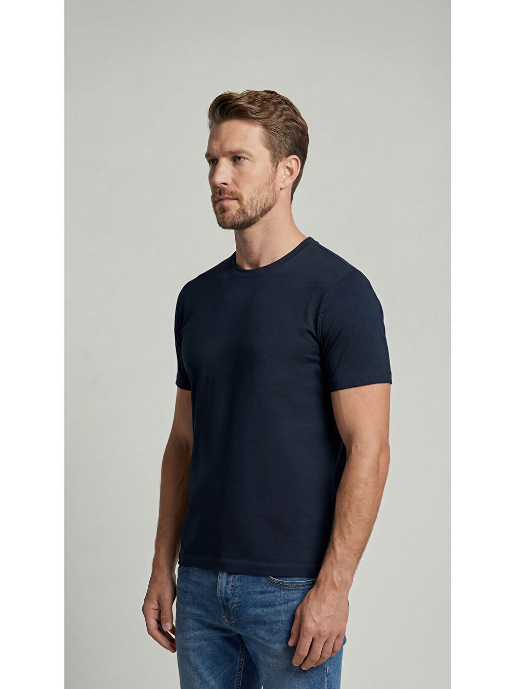 Premium %100 Organik Pamuk Basic Slimfit Lacivert Erkek Tişört-3