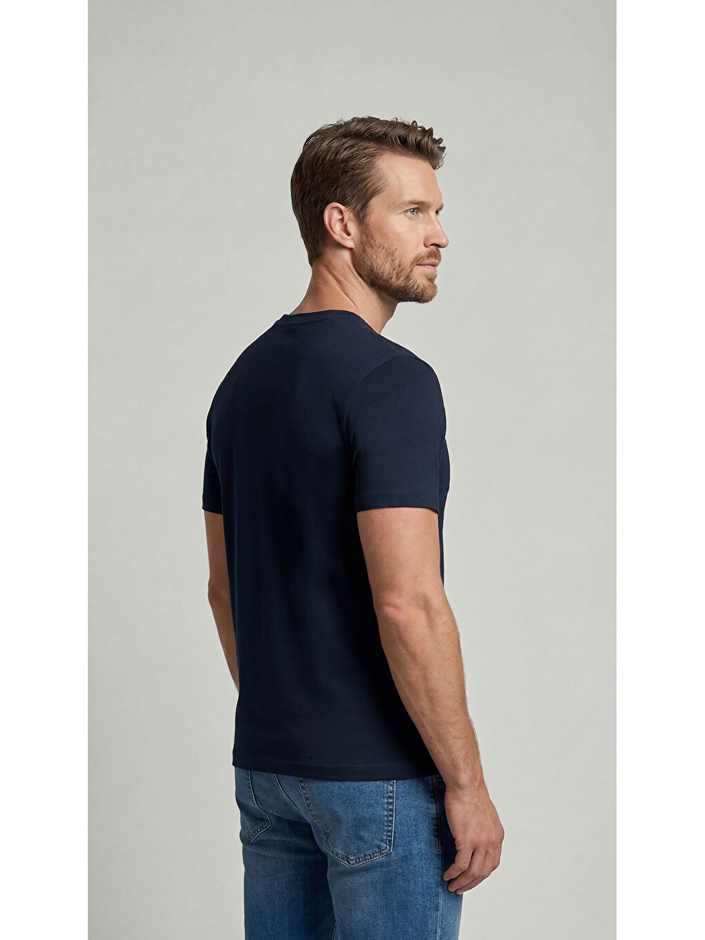 Premium %100 Organik Pamuk Basic Slimfit Lacivert Erkek Tişört-4