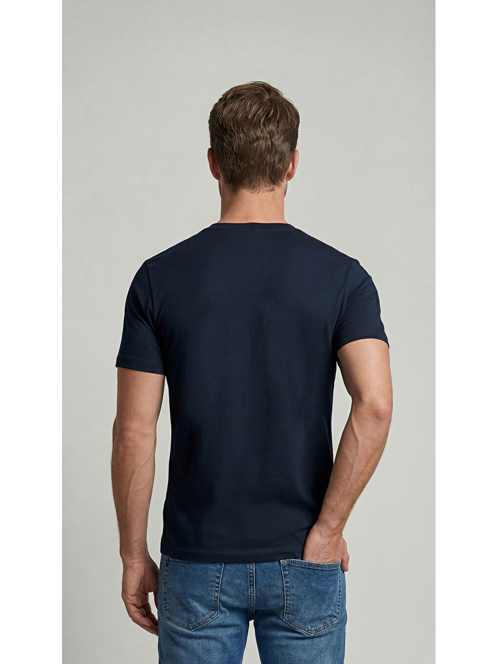 Premium %100 Organik Pamuk Basic Slimfit Lacivert Erkek Tişört-6