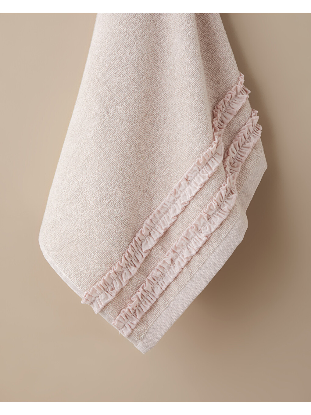 Pembe Soft Ruffle Pamuk Banyo Havlusu 70x140 Cm Pudra-1