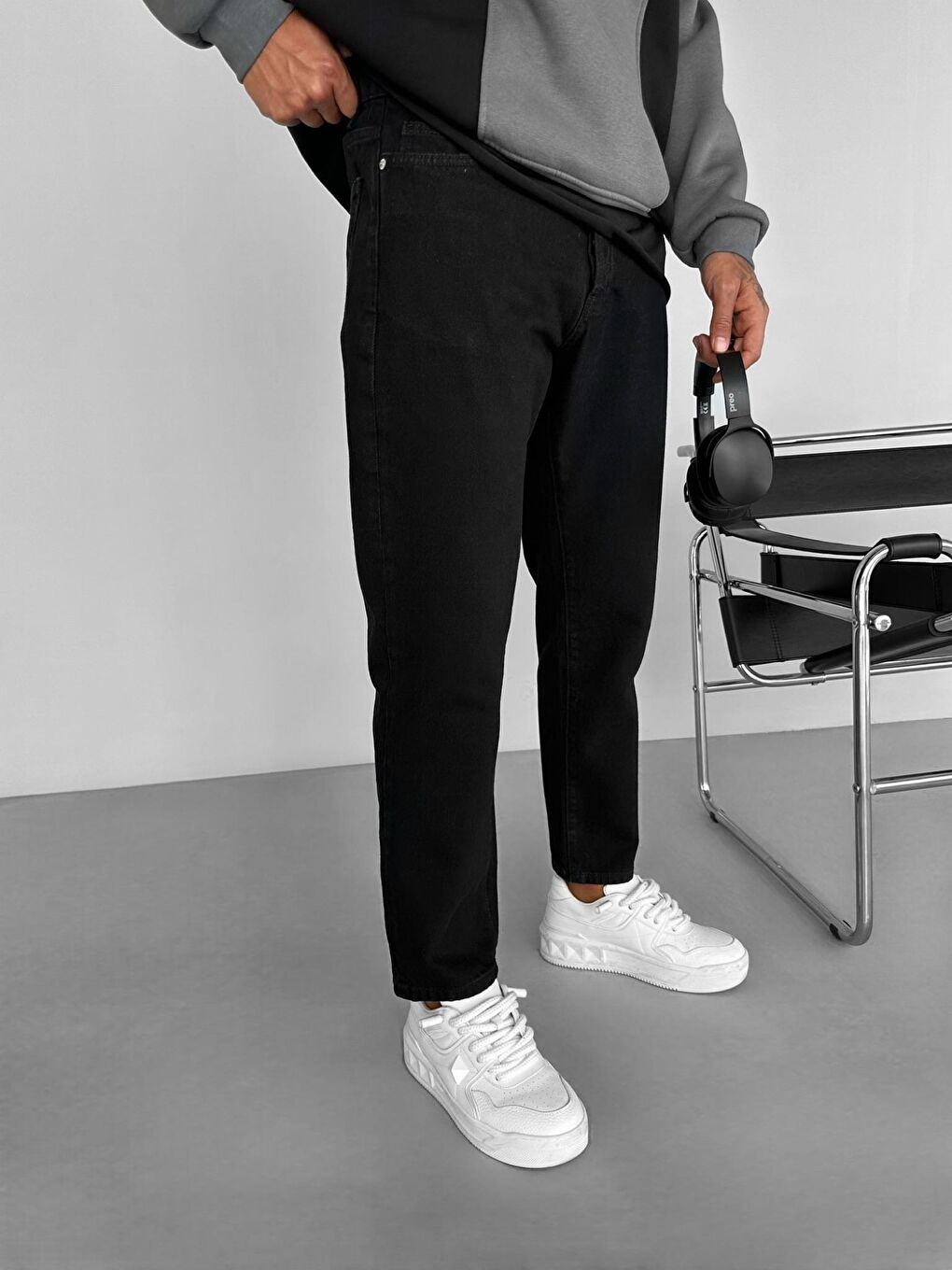 Erkek Boyfriend Fit Pamuklu Basic Jean Pantolon Siyah-2