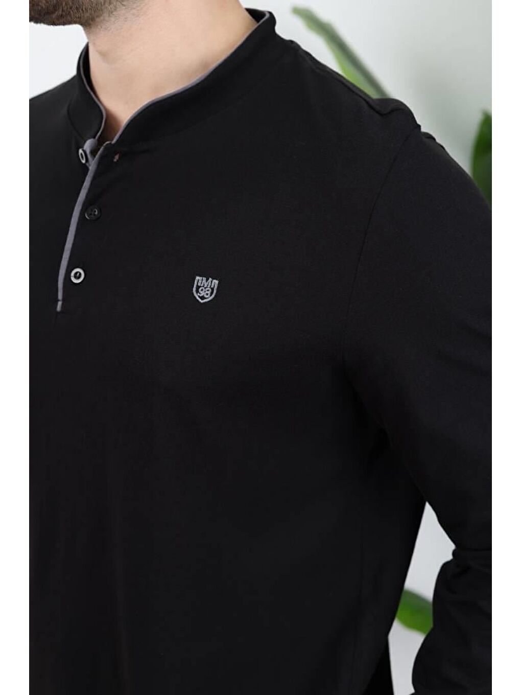 Siyah %100 Pamuklu Düğmeli Yaka Erkek Pijama Takımı E7333-4