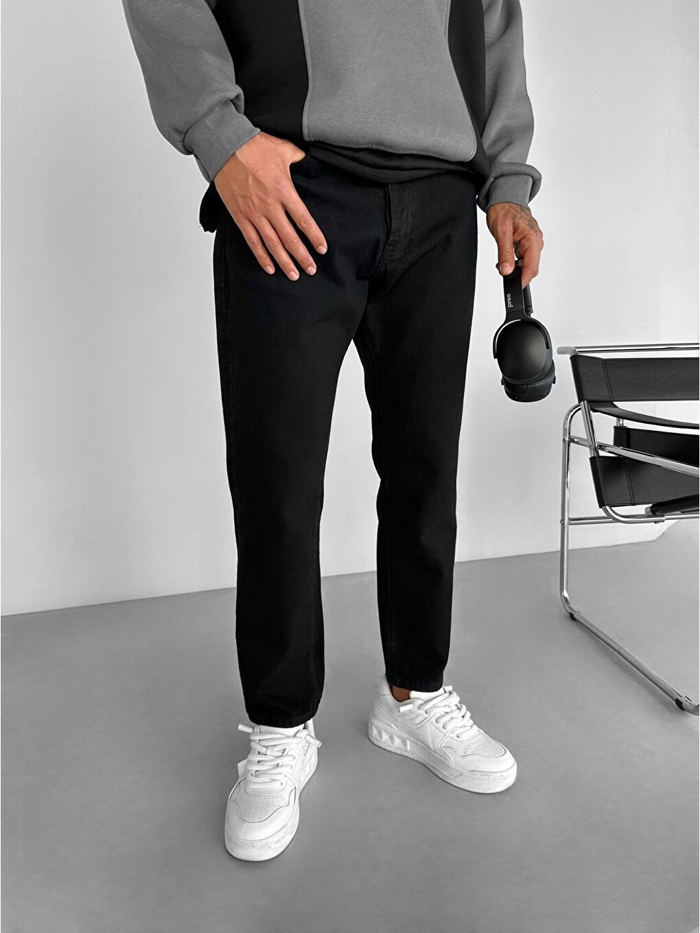 Erkek Boyfriend Fit Pamuklu Basic Jean Pantolon Siyah-3