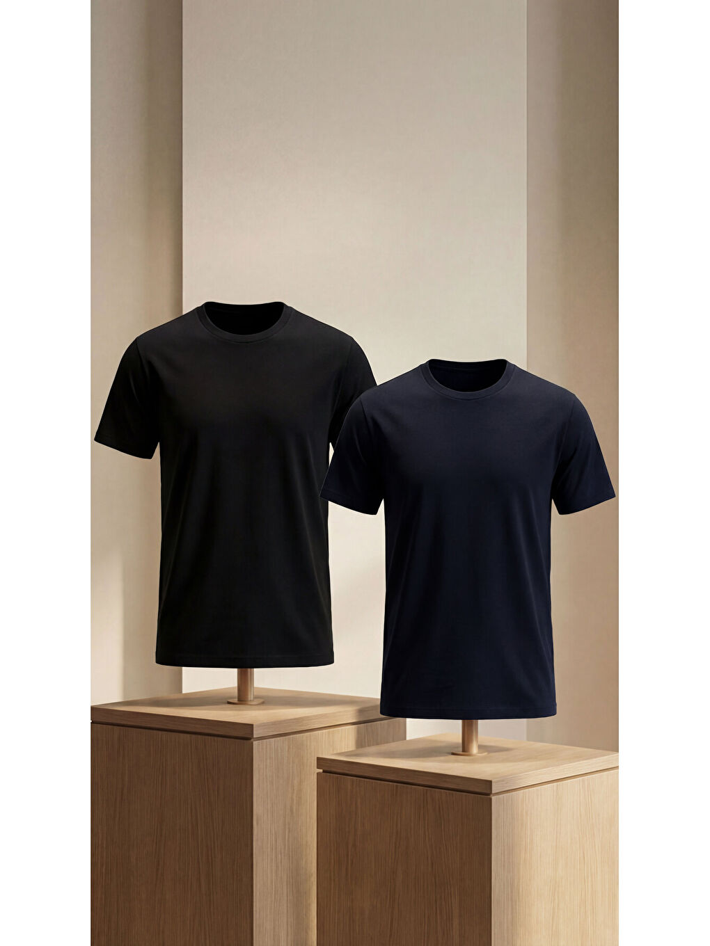 Premium %100 Organik Pamuk 2'li Siyah-Lacivert Basic Slimfit Erkek Tişört