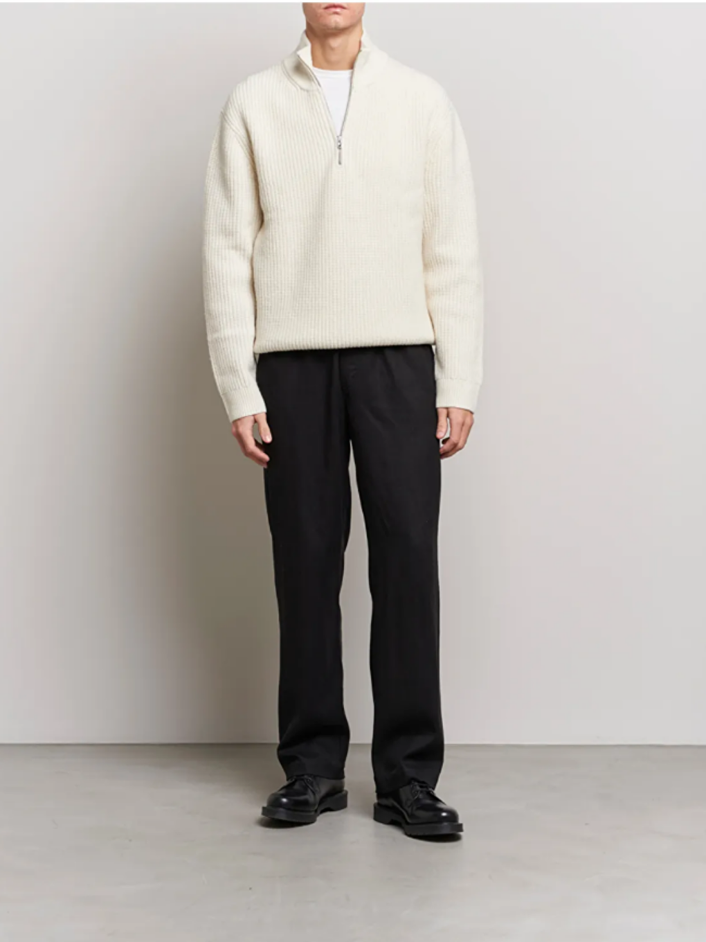 Beyaz Erkek Regular Balıkçı Yaka Fermuarlı Balıkçı Triko Kazak-1