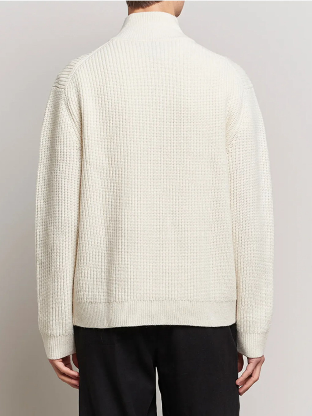 Beyaz Erkek Regular Balıkçı Yaka Fermuarlı Balıkçı Triko Kazak-3