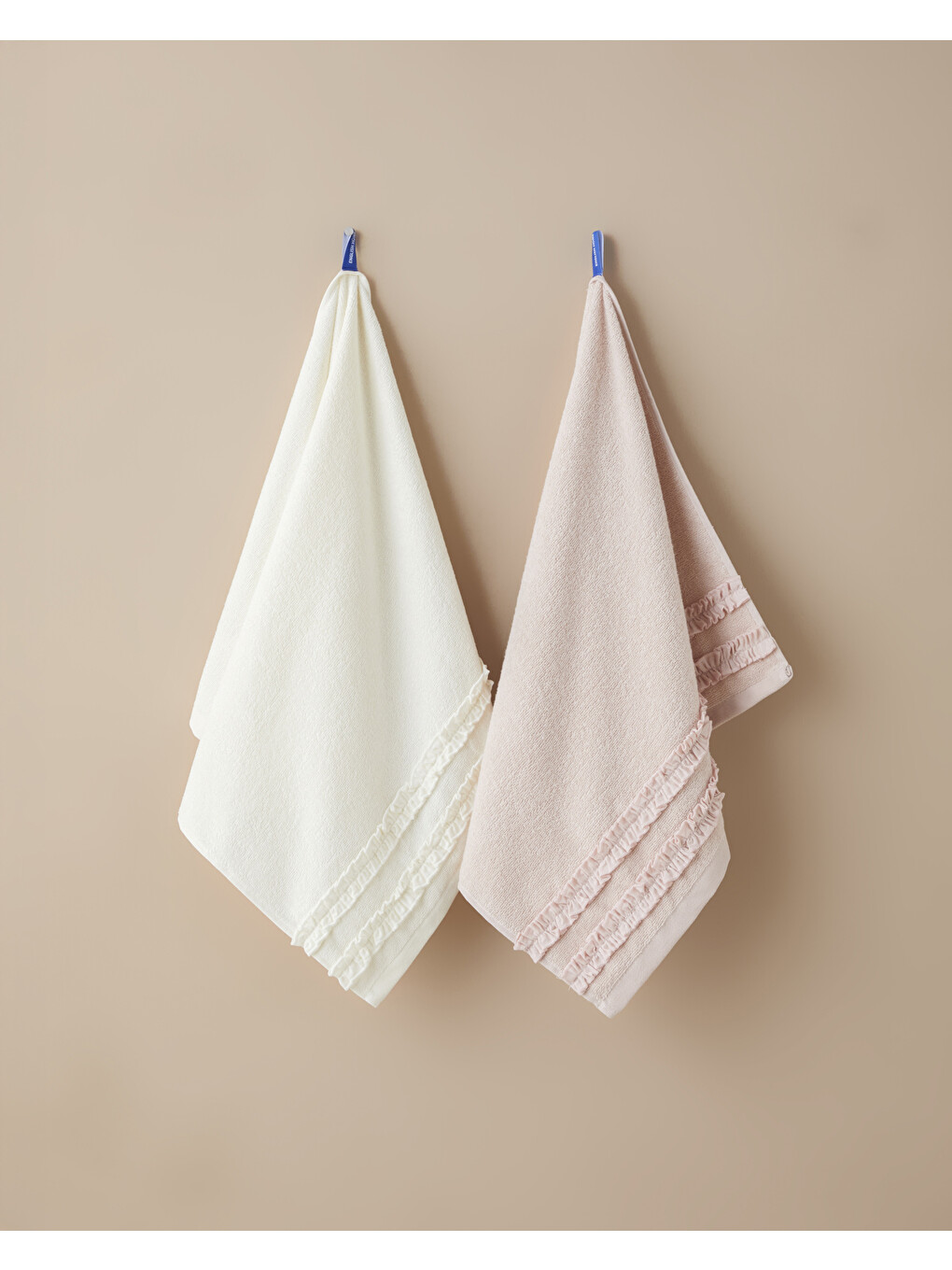 Pembe Soft Ruffle Pamuk Yüz Havlusu 50x80 Cm Pudra-2