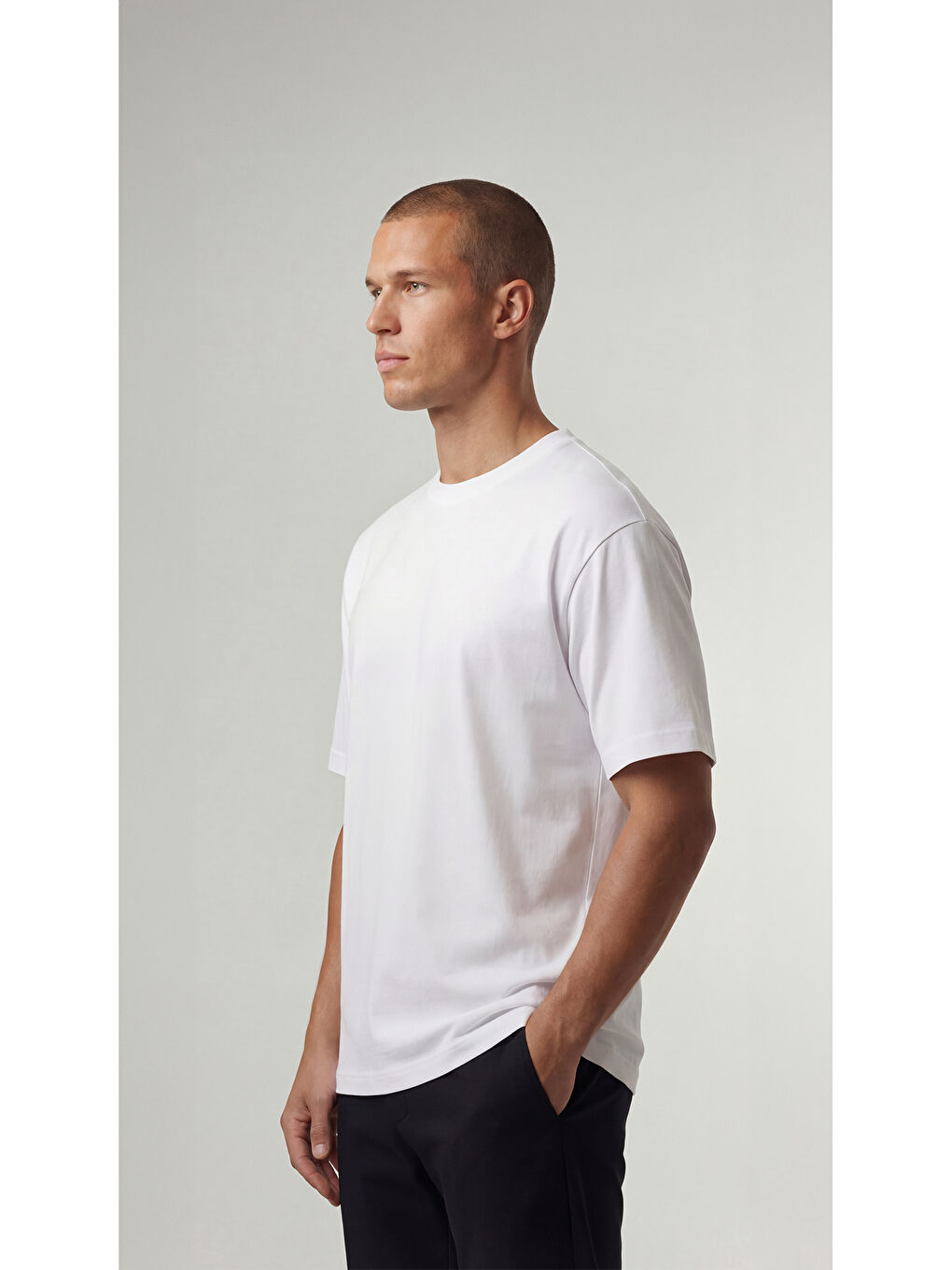 %100 Organik Pamuk Düz Oversize Beyaz Erkek Tişört-3