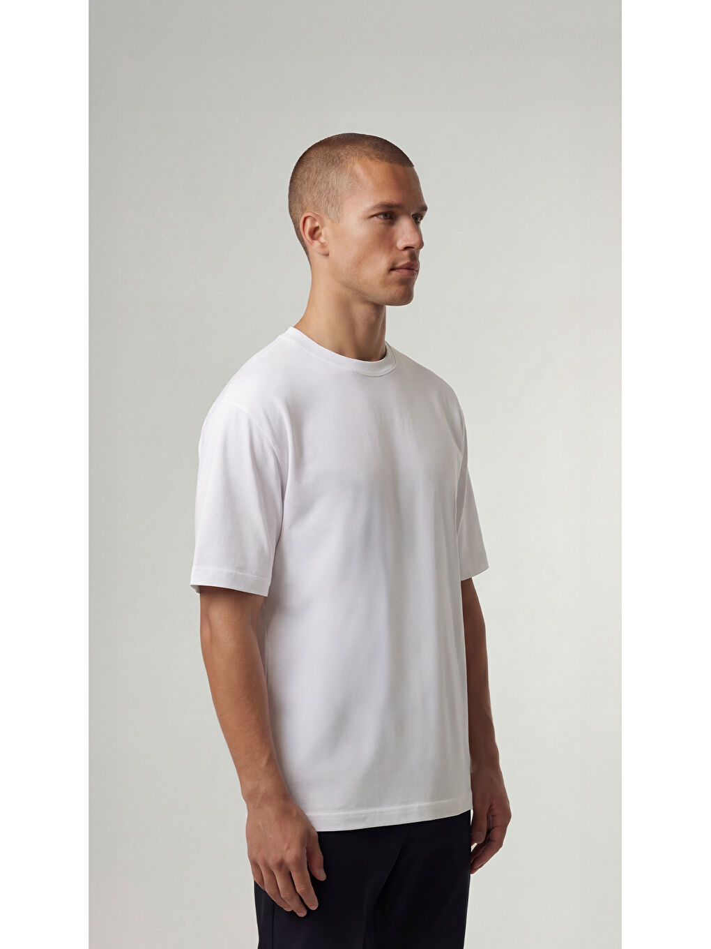 %100 Organik Pamuk Düz Oversize Beyaz Erkek Tişört-4