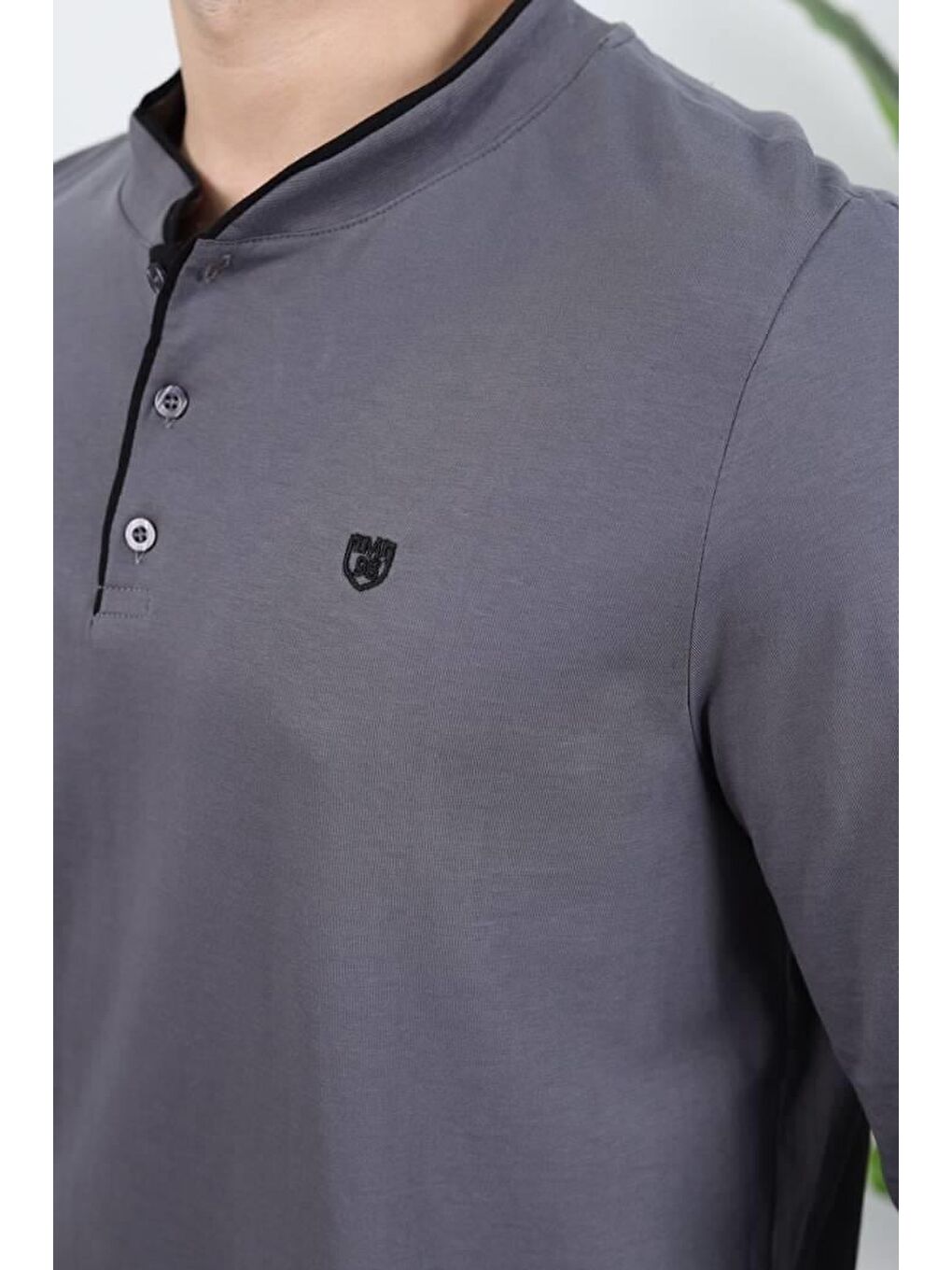 Gri Füme %100 Pamuklu Düğmeli Yaka Erkek Pijama Takımı E7333-4