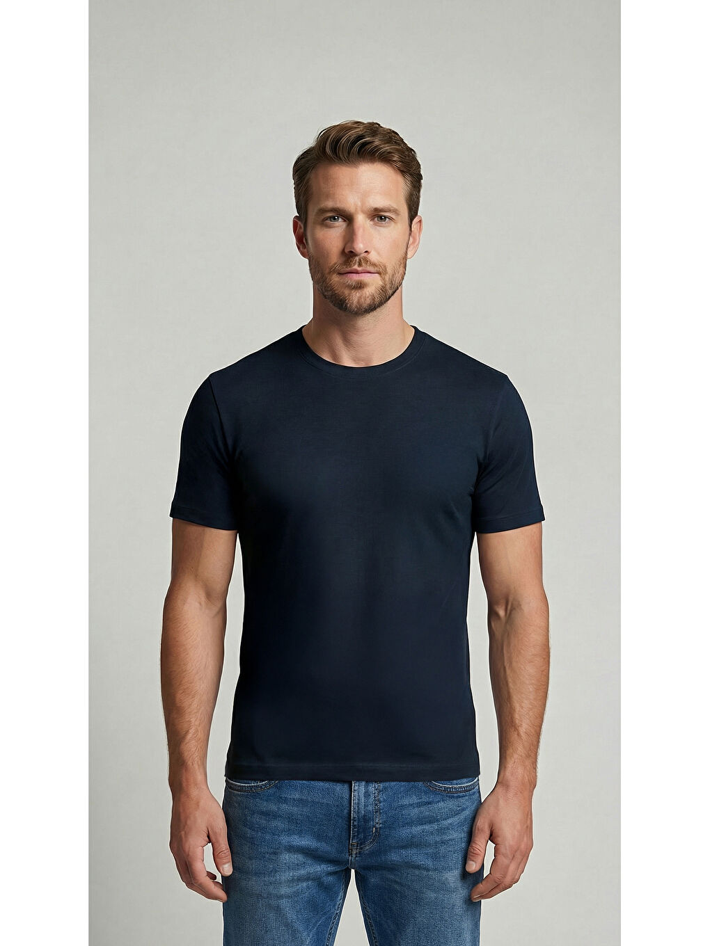 Premium %100 Organik Pamuk 2'li Siyah-Lacivert Basic Slimfit Erkek Tişört-3