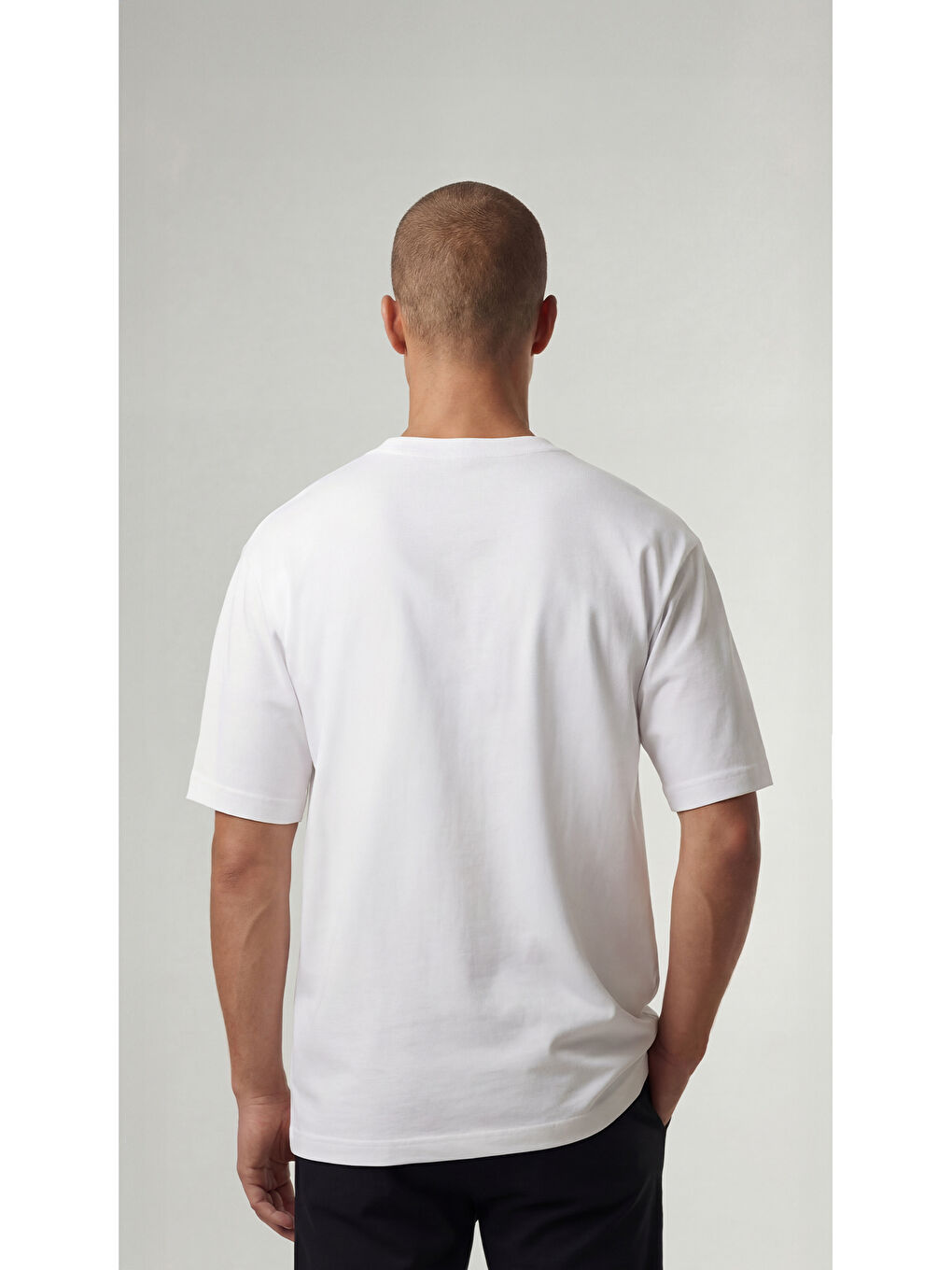 %100 Organik Pamuk Düz Oversize Beyaz Erkek Tişört-6