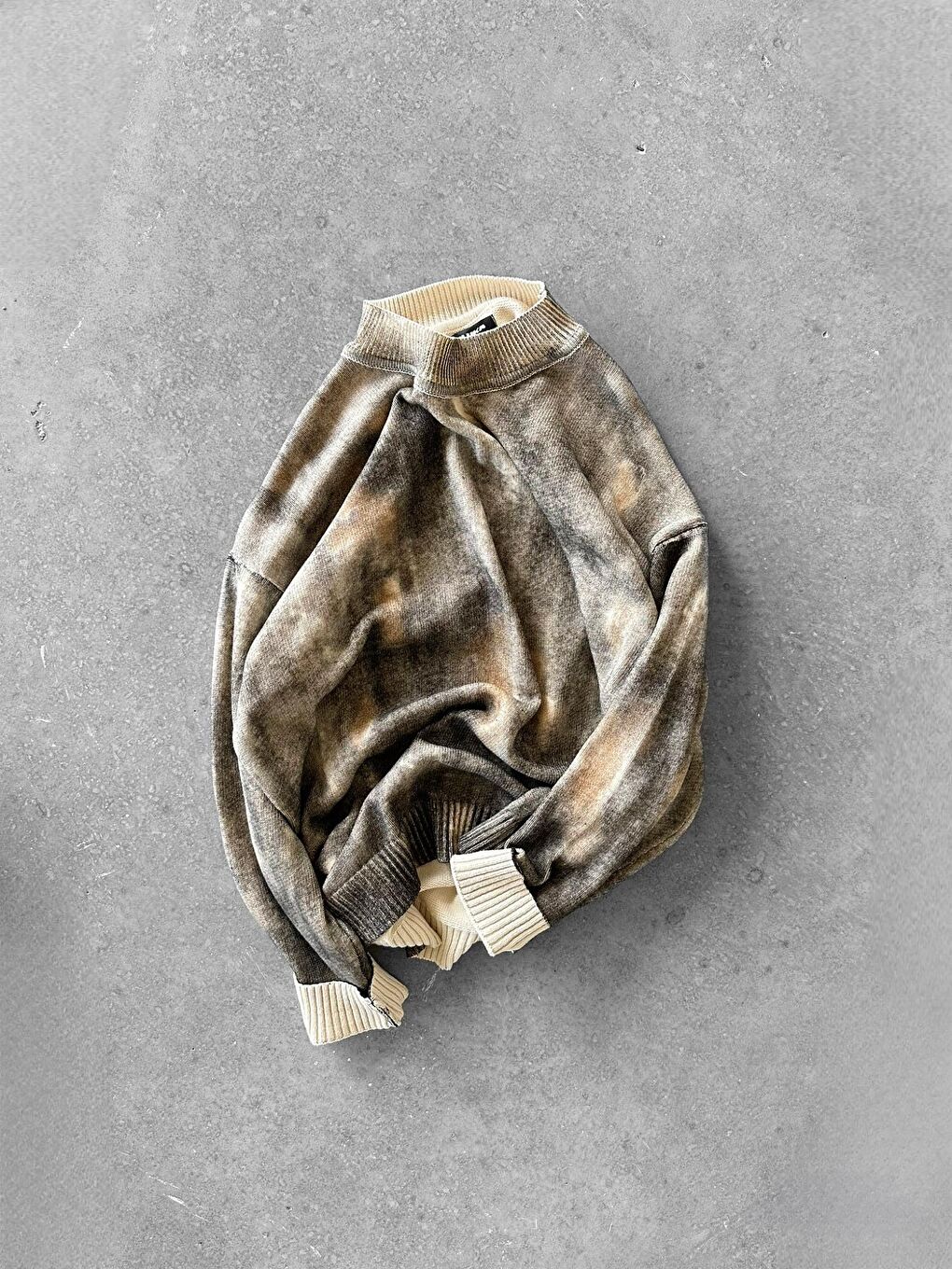 Erkek Oversize Boyama Desenli Triko Kazak Siyah