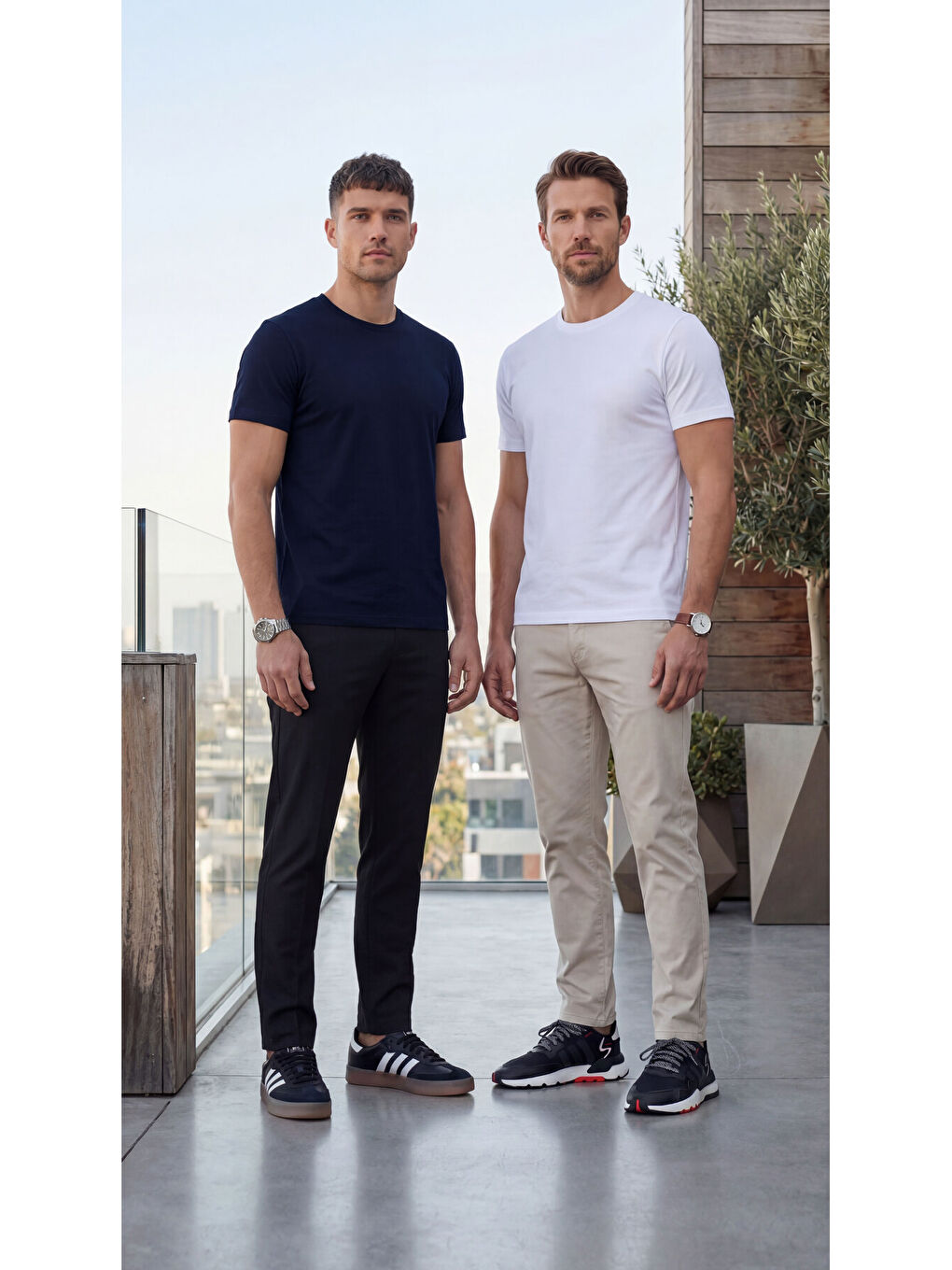 Premium %100 Organik Pamuk 2'li Lacivert-Beyaz Basic Slimfit Erkek Tişört-1