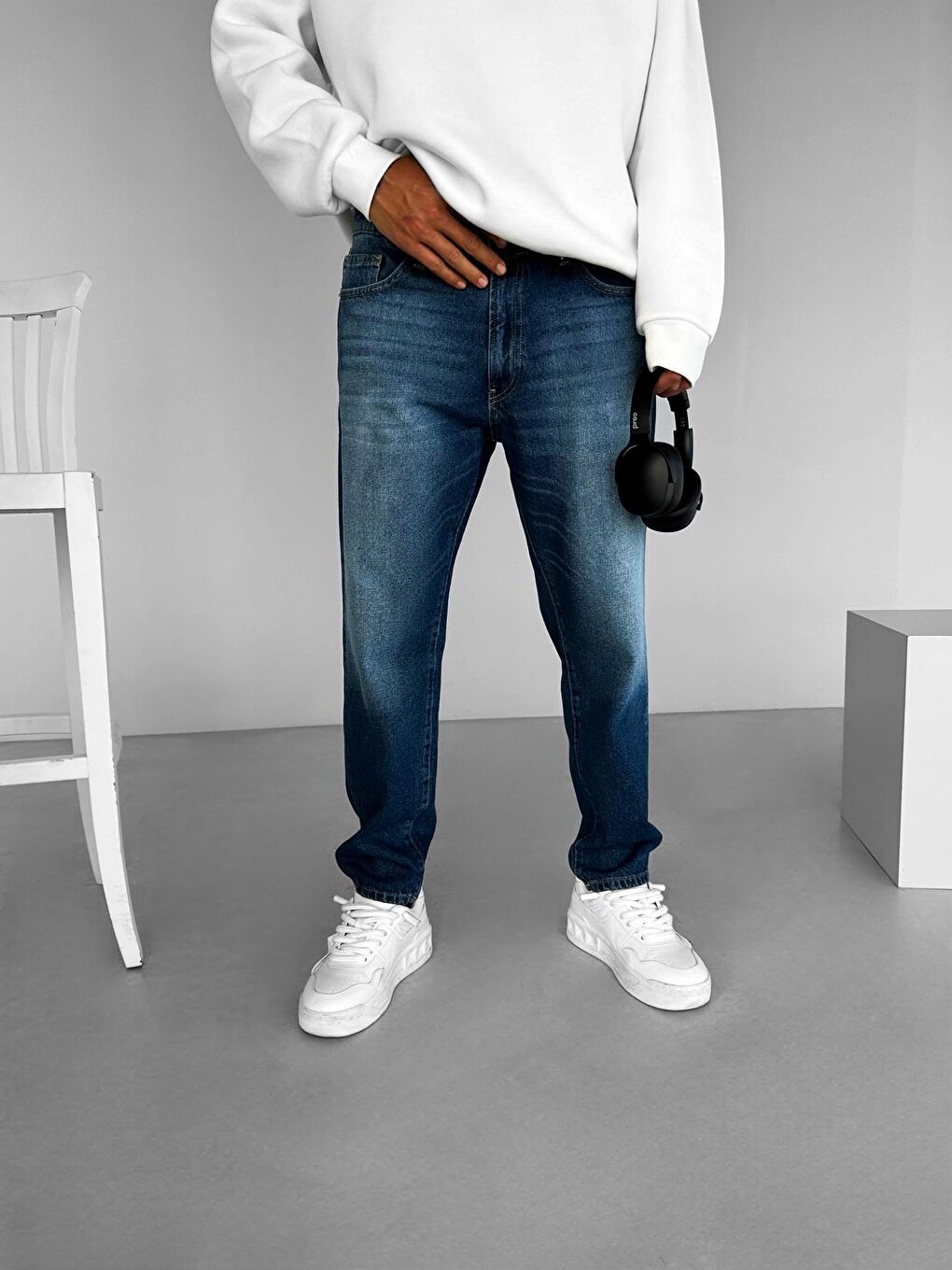 Erkek Baggy Fit %100 Pamuk Jean Pantolon Mavi